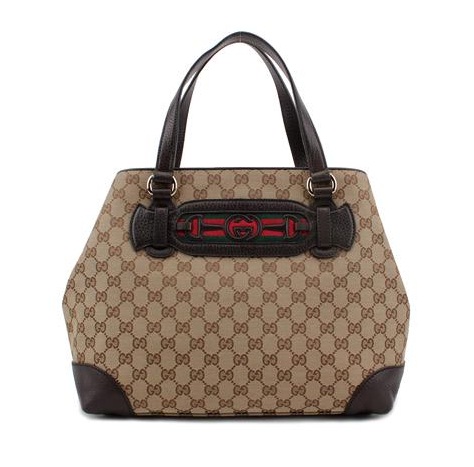 Authentic Gucci Dressage GG Canvas Tote Bag 296850 Brown Trim